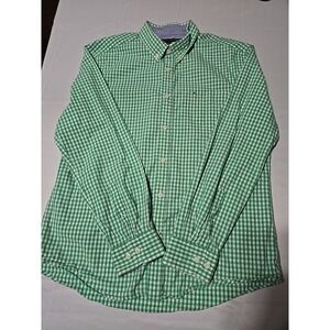 Tommy Hilfiger Mens Large Green Plaid Button Down Long Sleeve Shirt Preppy